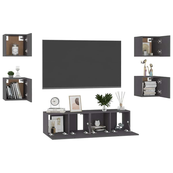 6-tlg. TV-Schrank-Set Grau Holzwerkstoff
