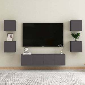 6-tlg. TV-Schrank-Set Grau Holzwerkstoff