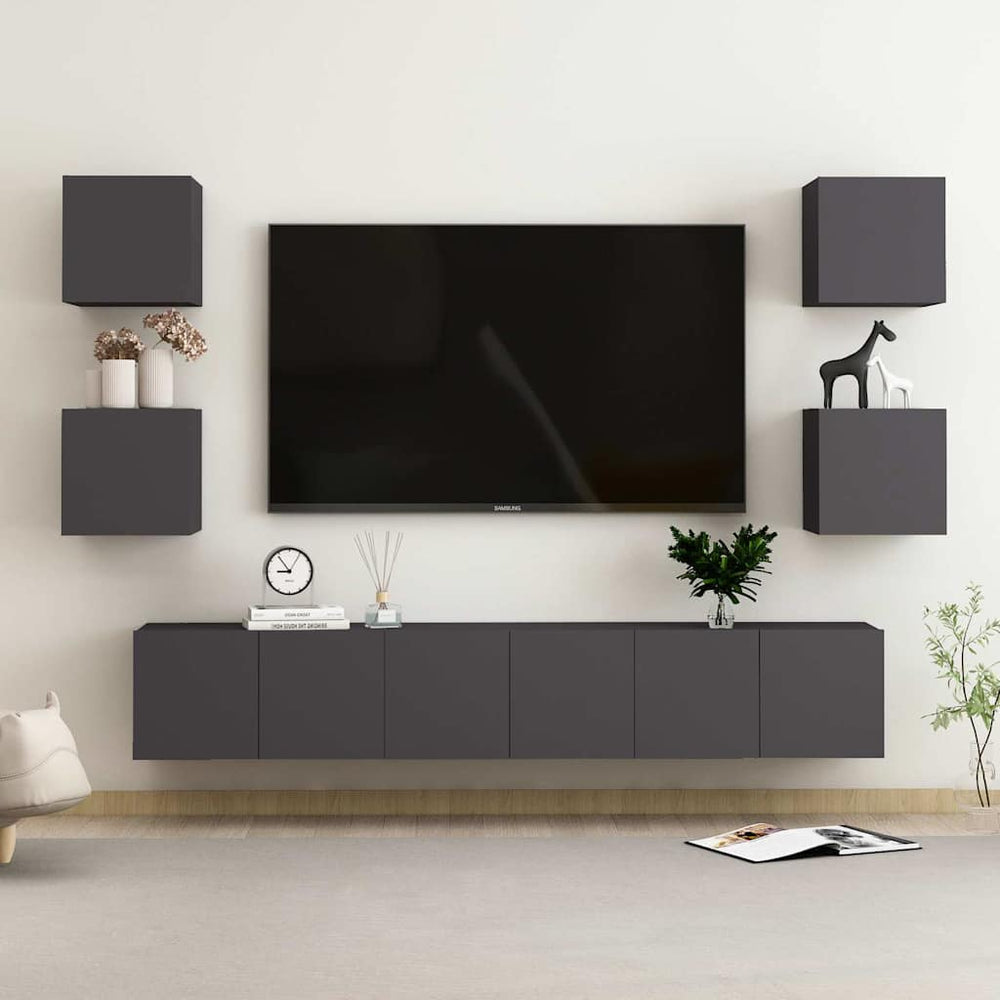 vidaXL Meuble TV, 7 pcs, aggloméré, gris