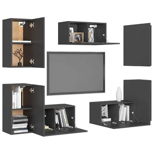 vidaXL Meuble TV, 7 pcs, aggloméré, gris