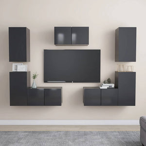 vidaXL Meuble TV, 7 pcs, aggloméré, gris