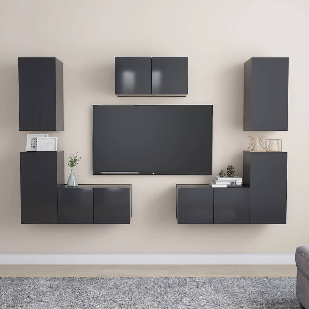 vidaXL Meuble TV, 7 pcs, aggloméré, gris
