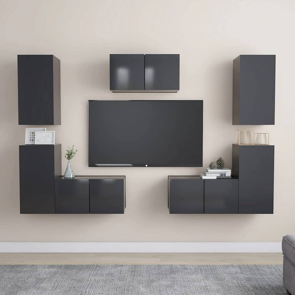 vidaXL Meuble TV, 7 pcs, aggloméré, gris