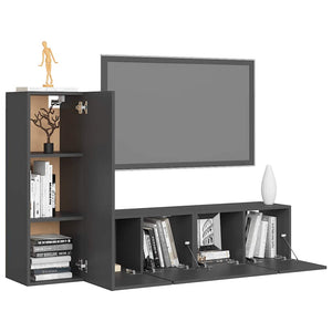 3-tlg. TV-Schrank-Set Grau Holzwerkstoff