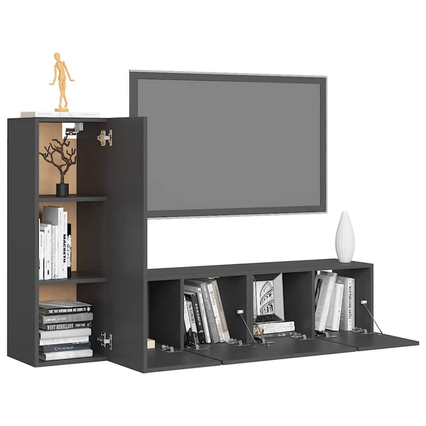 3-tlg. TV-Schrank-Set Grau Holzwerkstoff