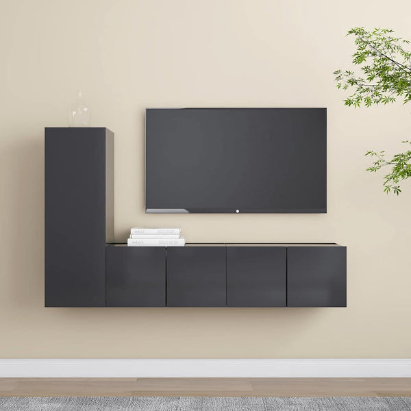 3-tlg. TV-Schrank-Set Grau Holzwerkstoff