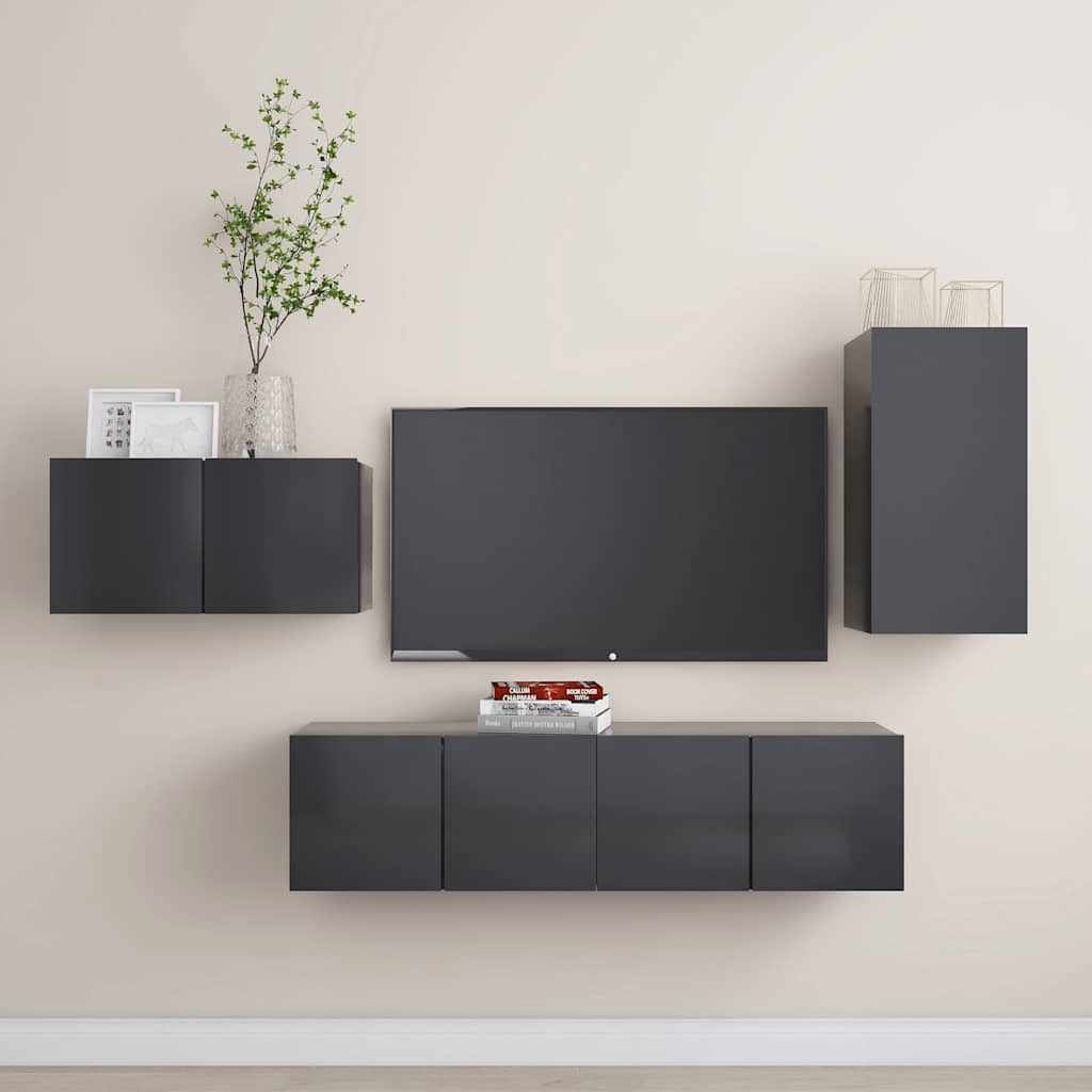 4-tlg. TV-Schrank-Set Grau Holzwerkstoff