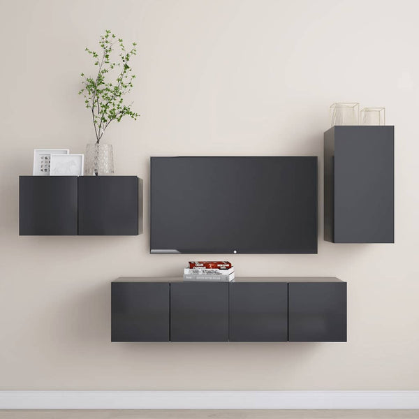 4-tlg. TV-Schrank-Set Grau Holzwerkstoff