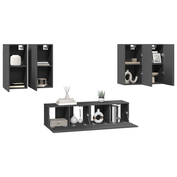 6-tlg. TV-Schrank-Set Grau Holzwerkstoff