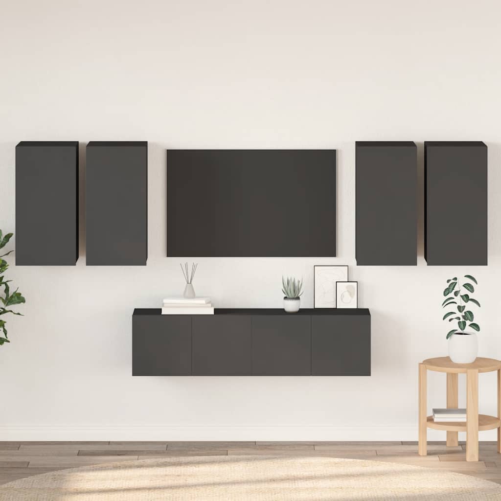 6-tlg. TV-Schrank-Set Grau Holzwerkstoff