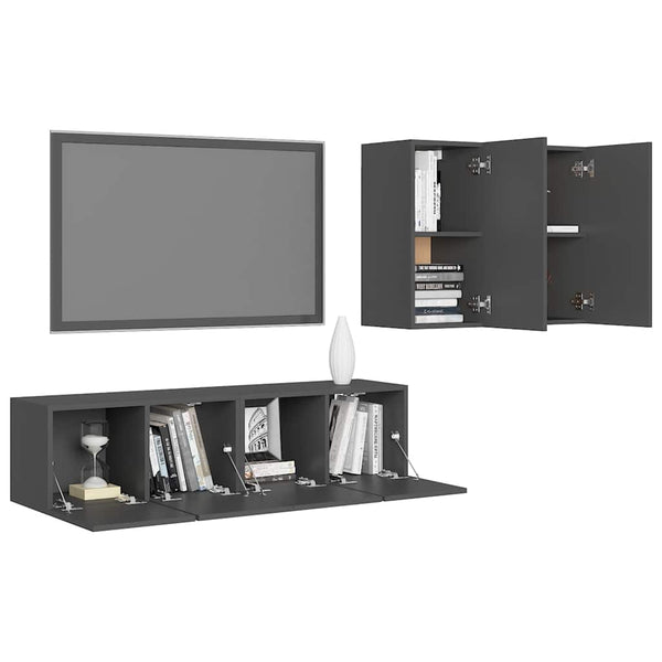 4-tlg. TV-Schrank-Set Grau Holzwerkstoff