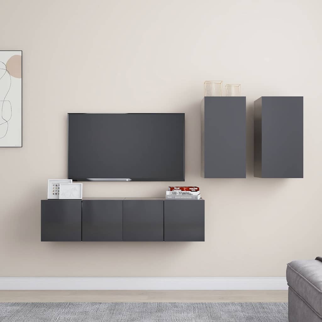 4-tlg. TV-Schrank-Set Grau Holzwerkstoff