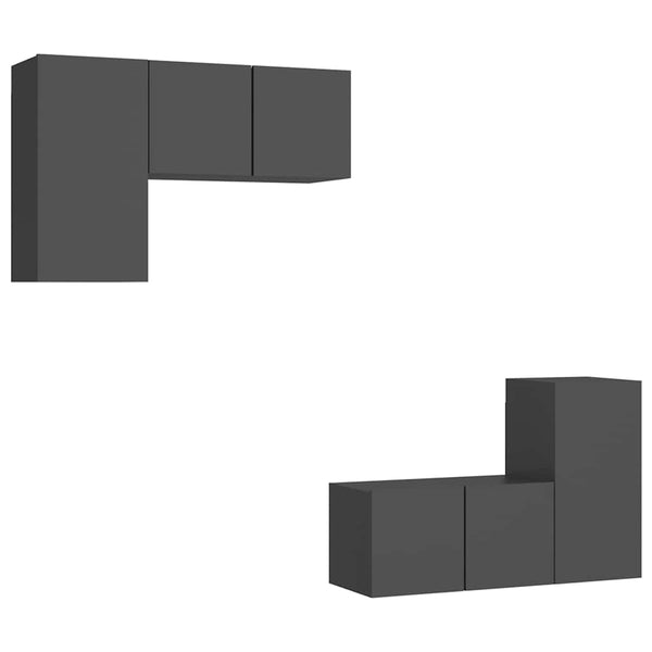 4-tlg. TV-Schrank-Set Grau Holzwerkstoff