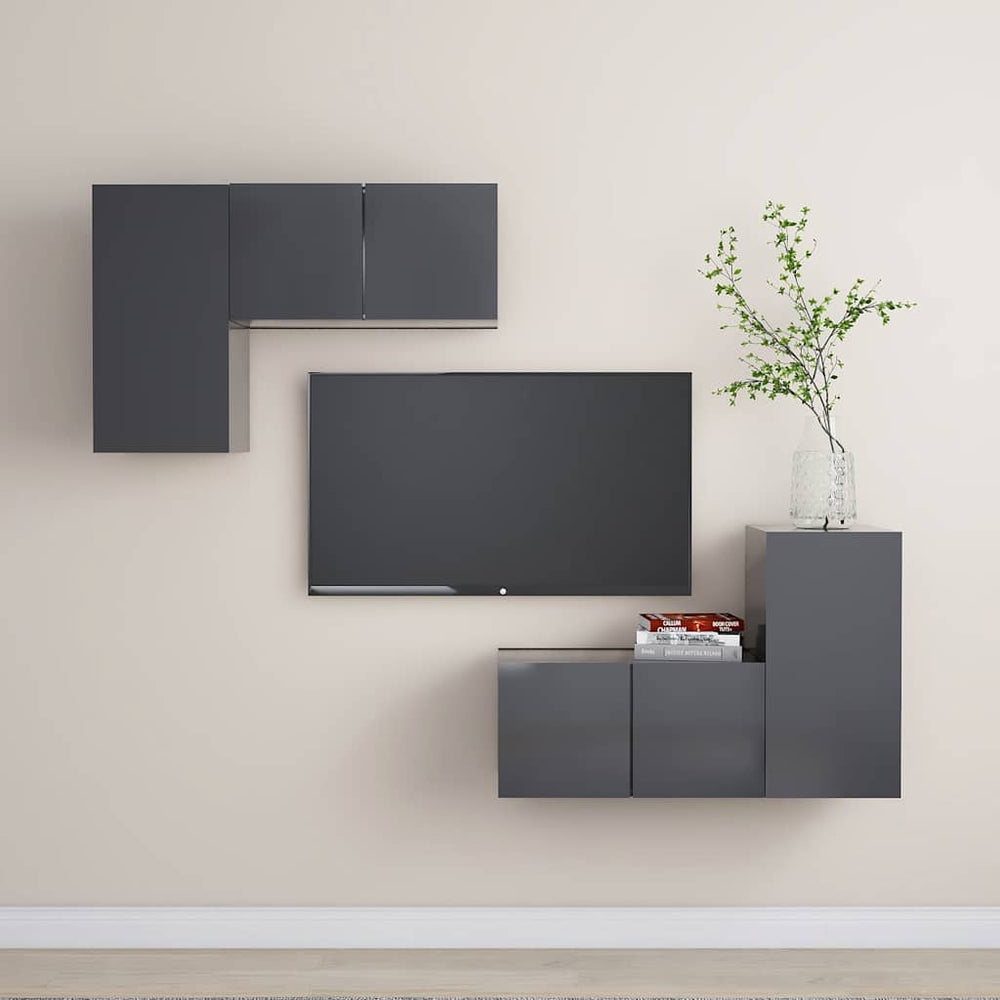 vidaXL Meuble TV 4 pièces, Gris, Bois d'ingénierie