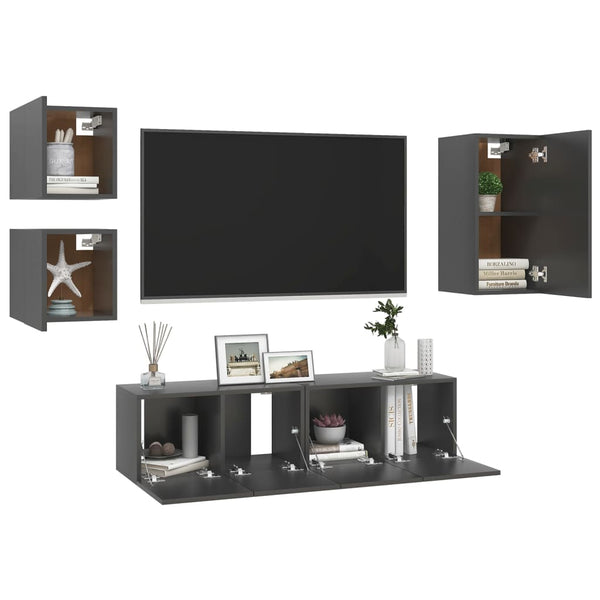 5-tlg. TV-Schrank-Set Grau Holzwerkstoff