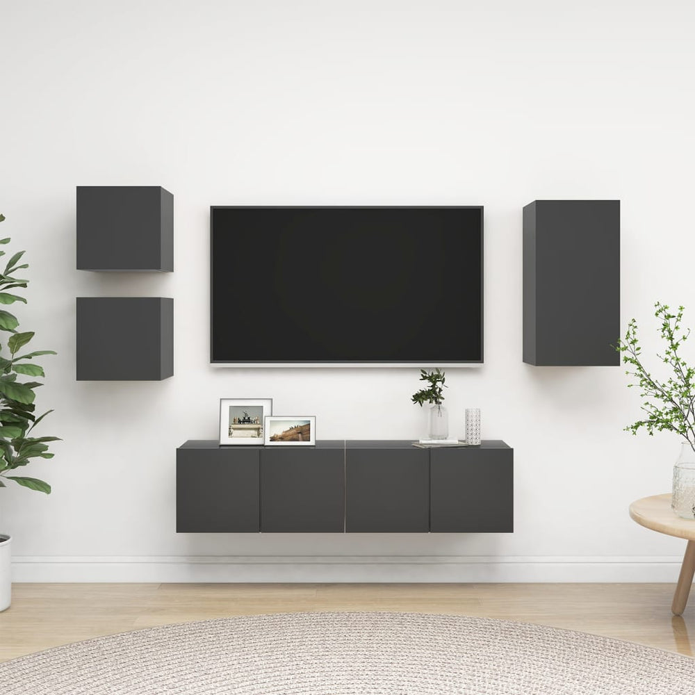 vidaXL Ensemble de meubles TV 5 pcs gris en bois d'ingénierie
