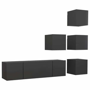 6-tlg. TV-Schrank-Set Grau Holzwerkstoff
