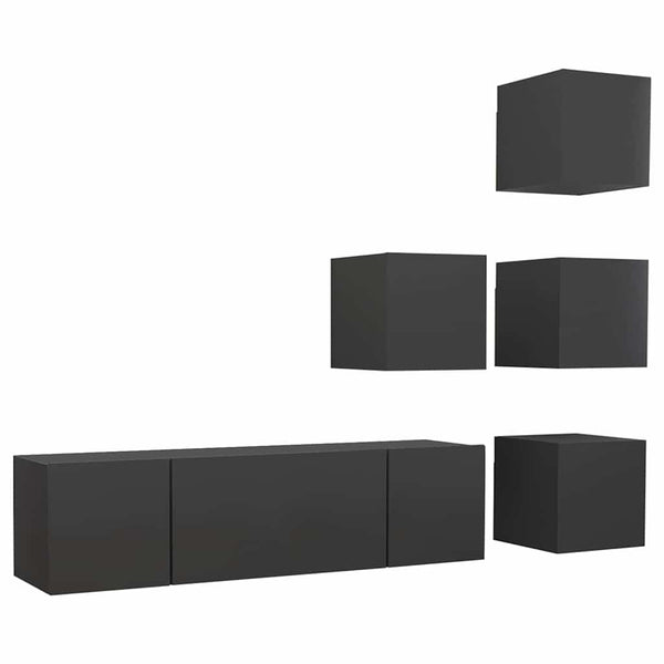 6-tlg. TV-Schrank-Set Grau Holzwerkstoff