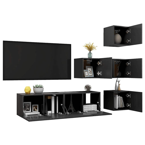 6-tlg. TV-Schrank-Set Grau Holzwerkstoff