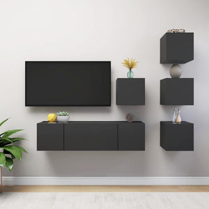 6-tlg. TV-Schrank-Set Grau Holzwerkstoff