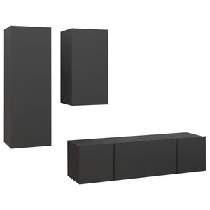 4-tlg. TV-Schrank-Set Grau Holzwerkstoff