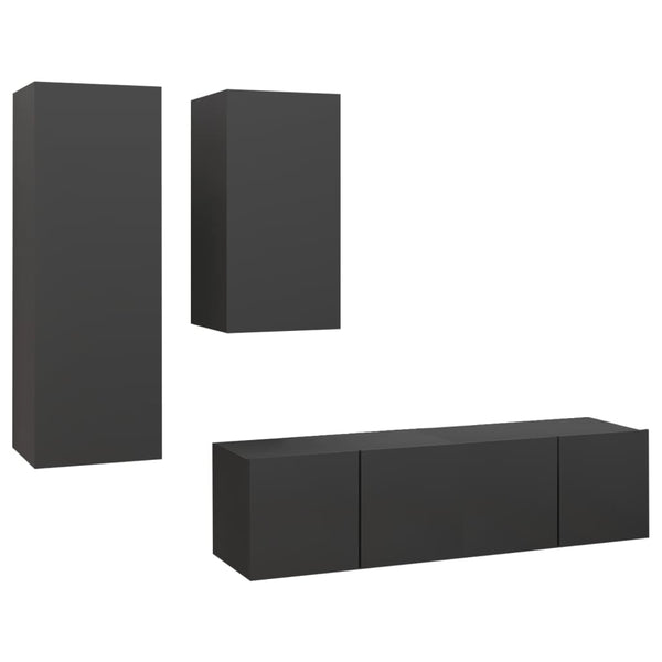 4-tlg. TV-Schrank-Set Grau Holzwerkstoff
