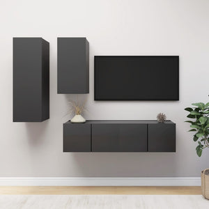 4-tlg. TV-Schrank-Set Grau Holzwerkstoff