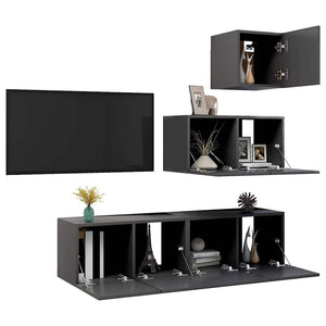 4-tlg. TV-Schrank-Set Grau Holzwerkstoff