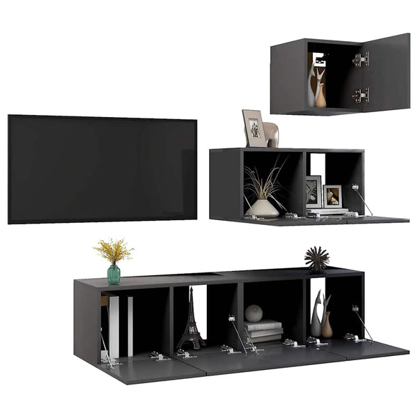 4-tlg. TV-Schrank-Set Grau Holzwerkstoff