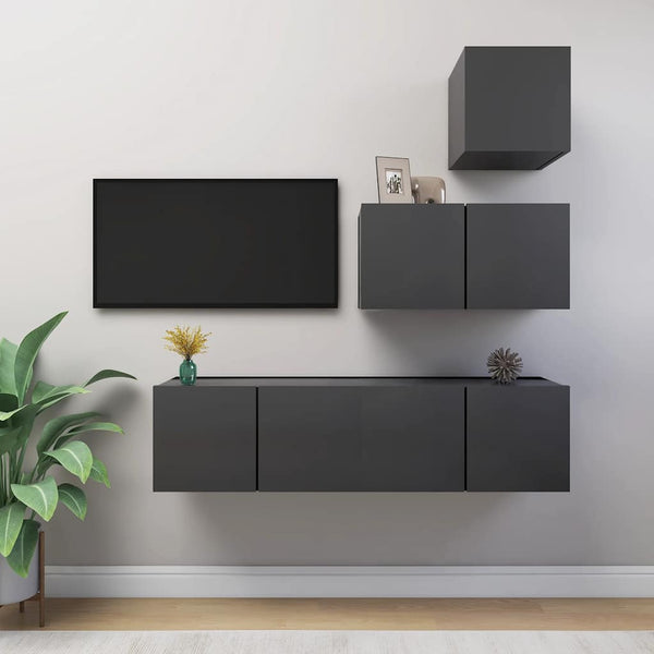 4-tlg. TV-Schrank-Set Grau Holzwerkstoff