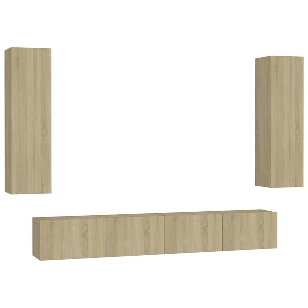 vidaXL Meuble TV, 4 pcs, chêne Sonoma, bois d'ingénierie