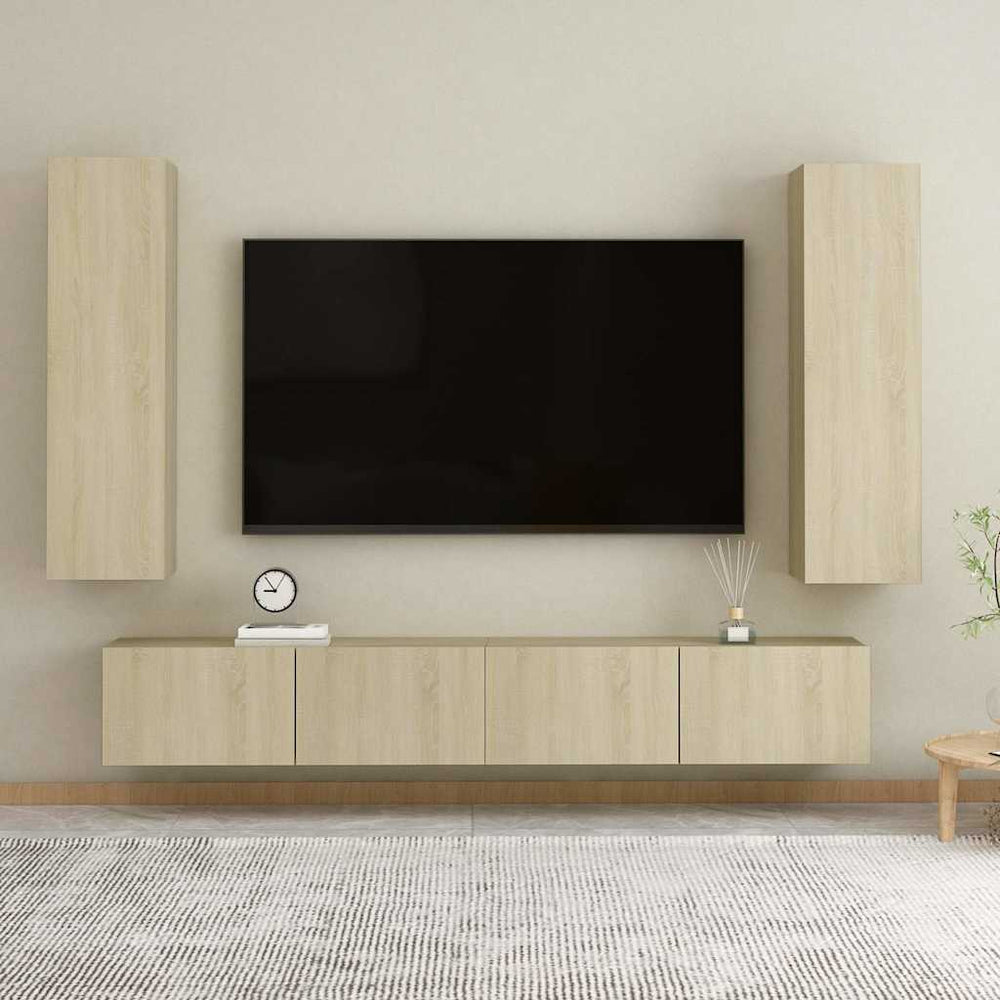 vidaXL Meuble TV, 4 pcs, chêne Sonoma, bois d'ingénierie