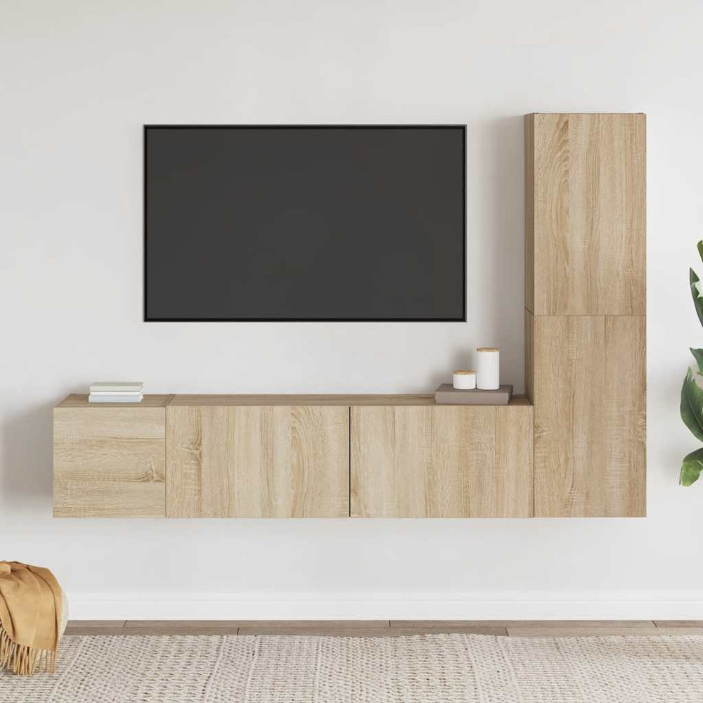 vidaXL Meuble TV, 3 pcs, chêne sonoma, bois d'ingénierie