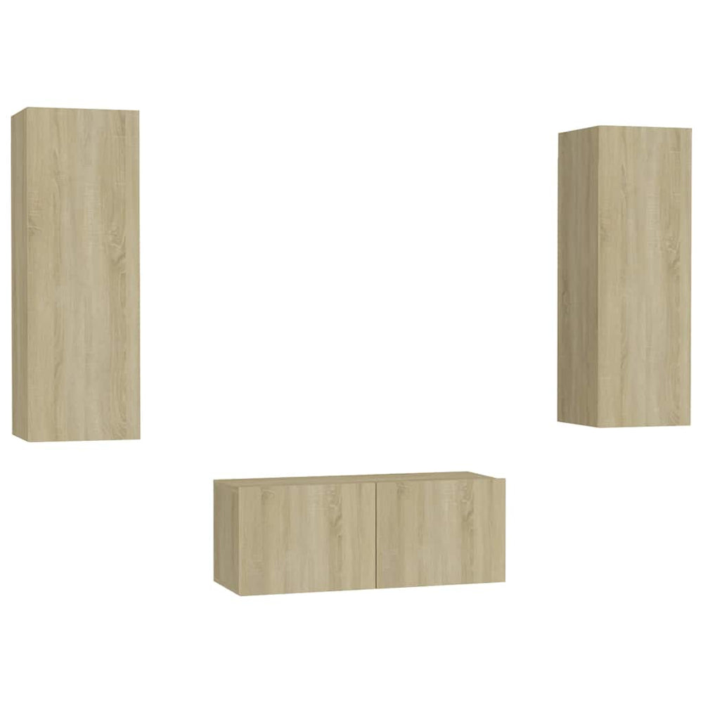 vidaXL Meuble TV, 3 pcs, chêne sonoma, bois d'ingénierie