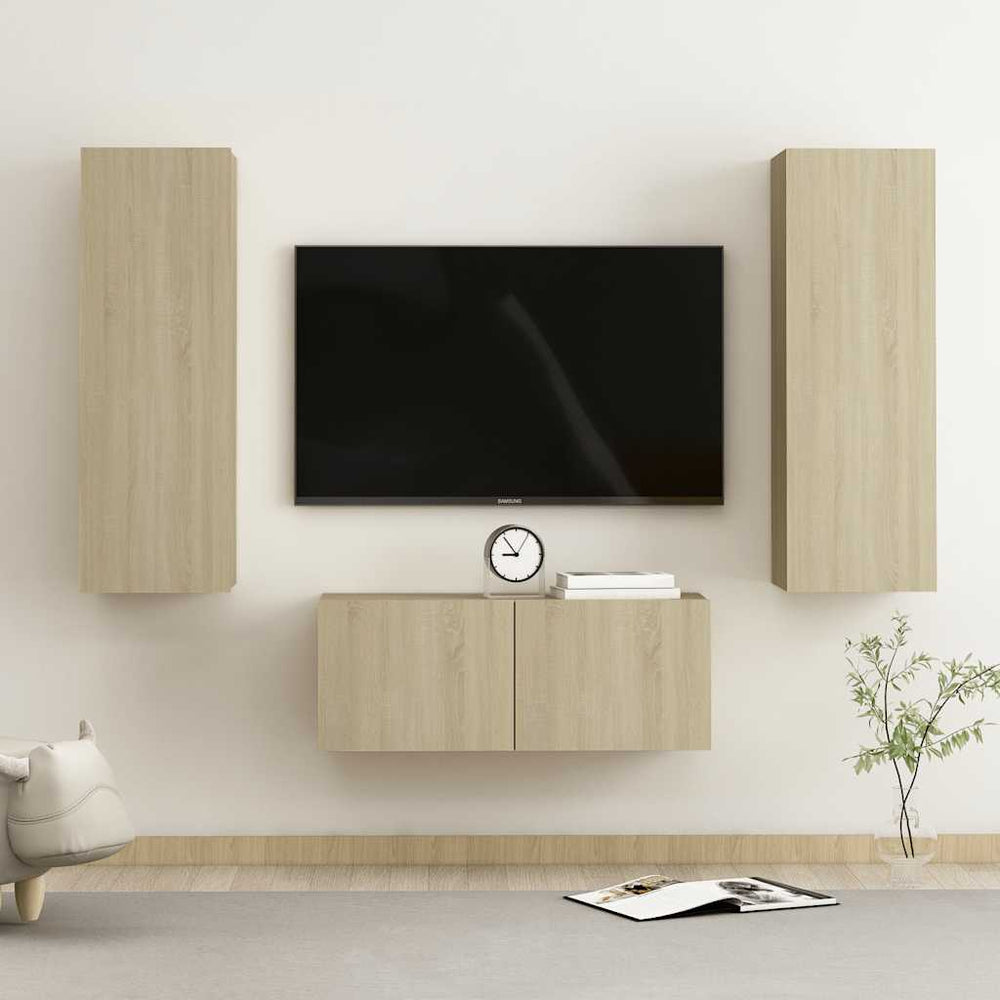vidaXL Meuble TV, 3 pcs, chêne sonoma, bois d'ingénierie