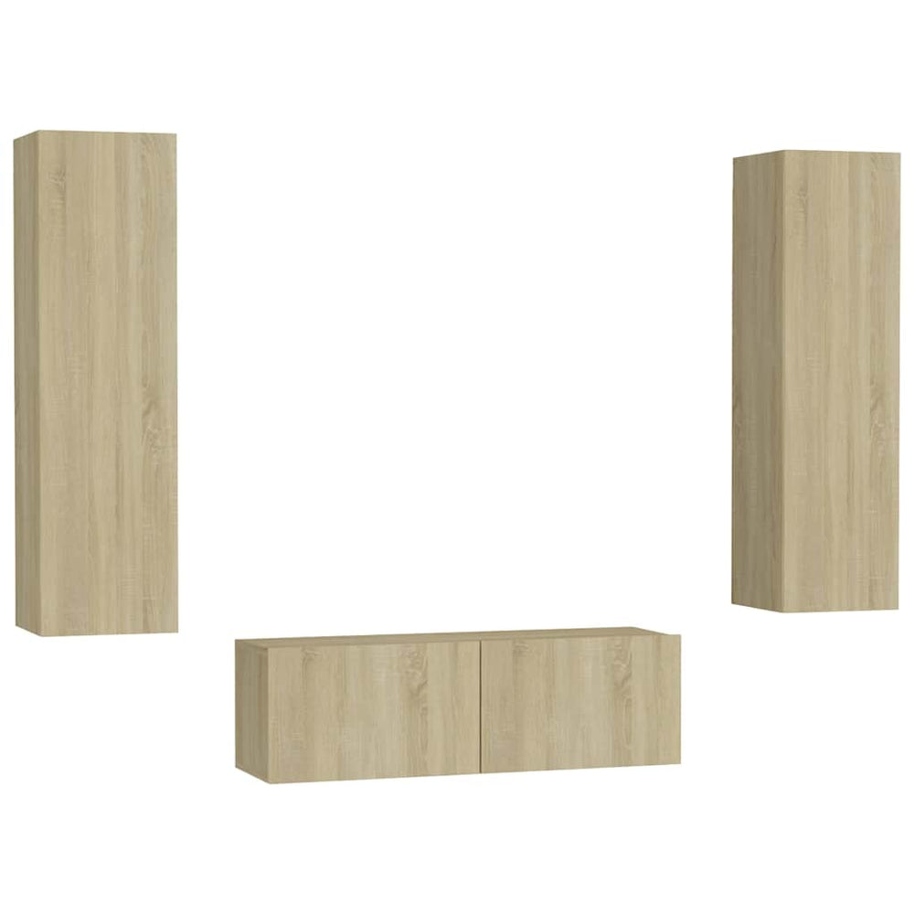 vidaXL Meuble TV, 3 pcs, chêne sonoma, bois d'ingénierie