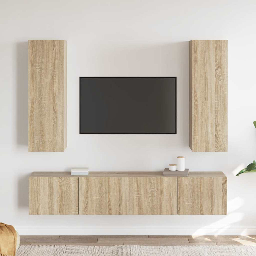 vidaXL Meuble TV, 4 pcs, chêne Sonoma, bois d'ingénierie