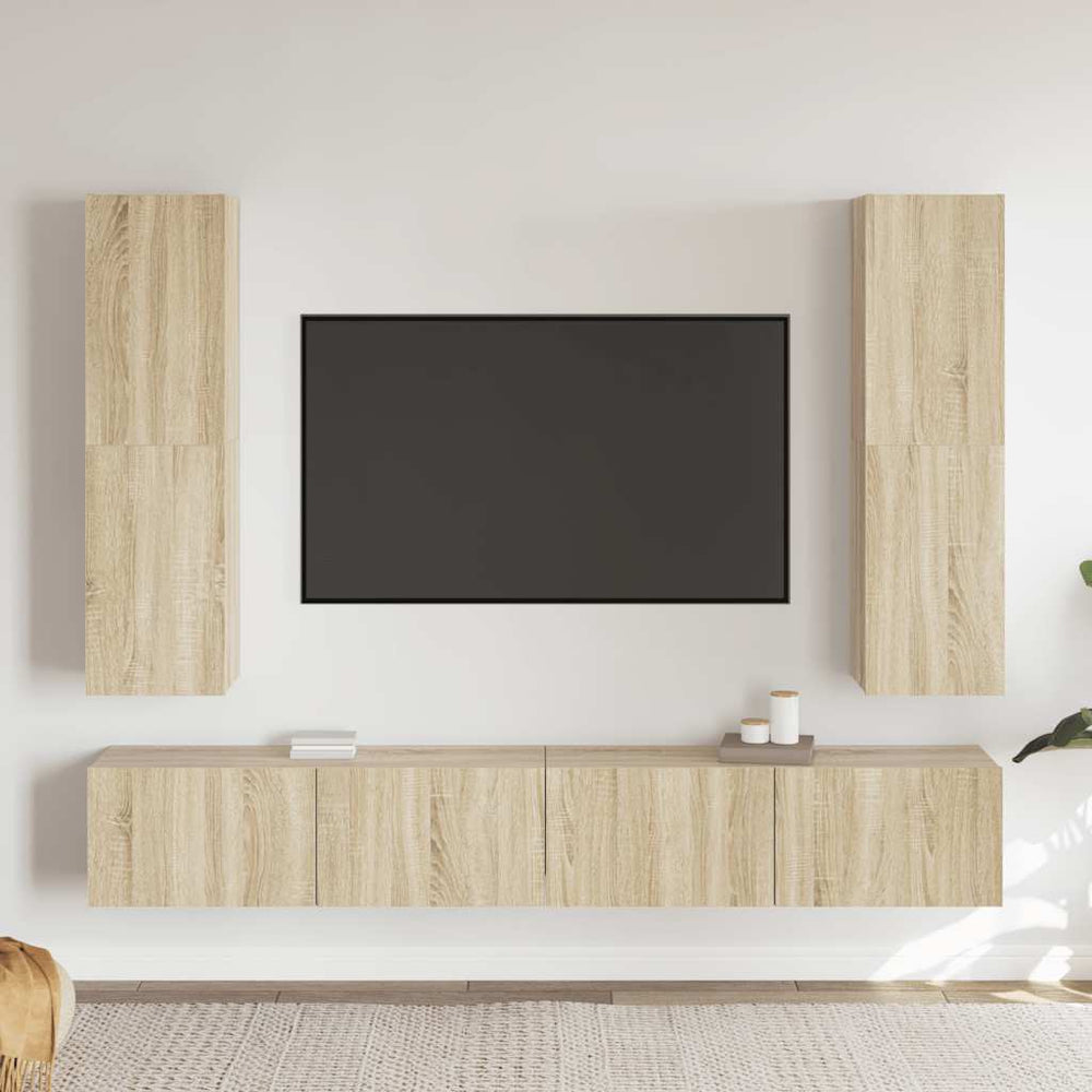 vidaXL Meuble TV, 4 pcs, chêne Sonoma, bois d'ingénierie
