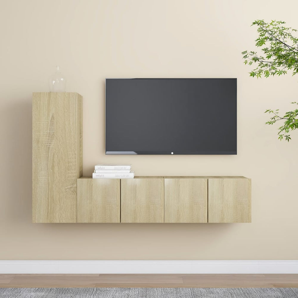vidaXL Meuble TV, 3 pcs, chêne sonoma, bois d'ingénierie