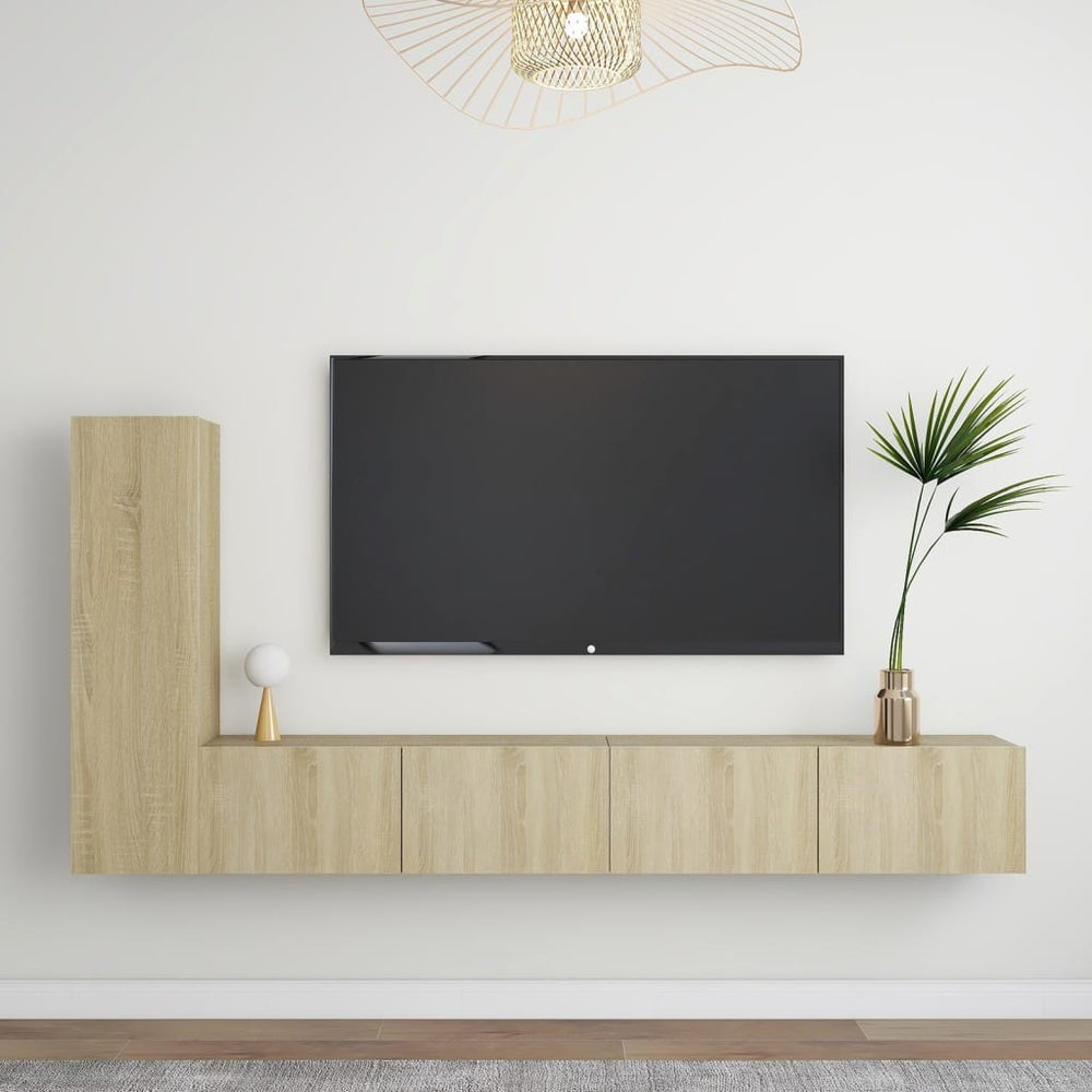 vidaXL Meuble TV, 3 pcs, chêne sonoma, bois d'ingénierie