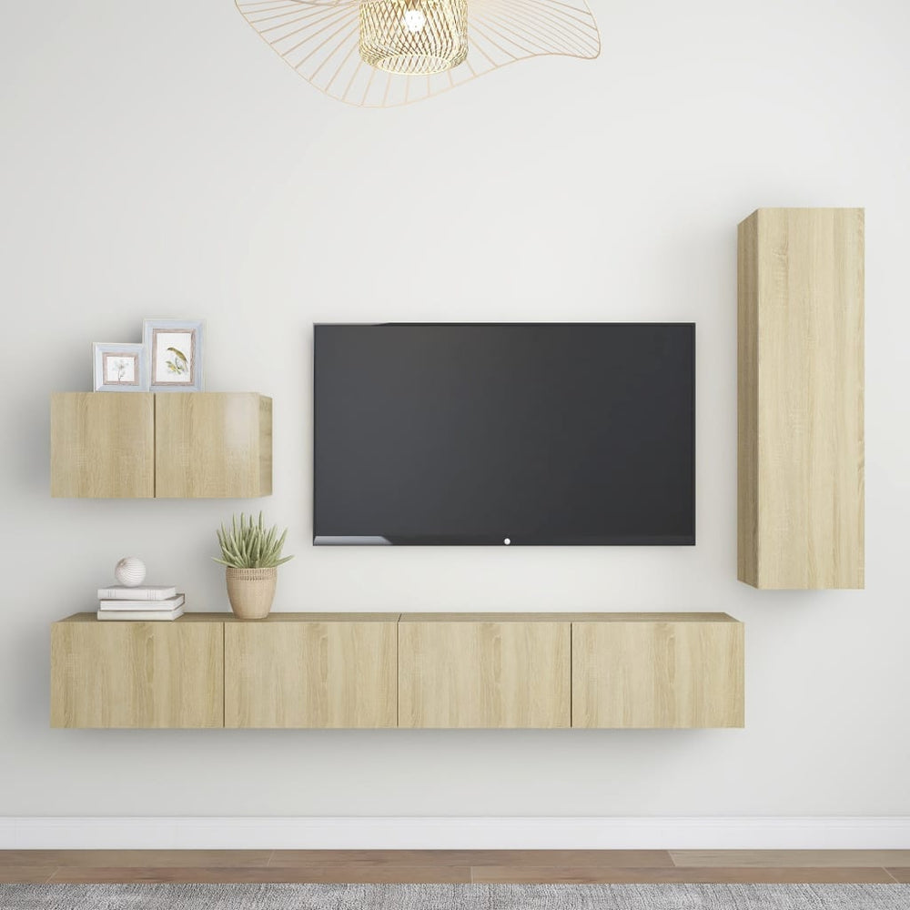 vidaXL Meuble TV, 4 pcs, chêne Sonoma, bois d'ingénierie