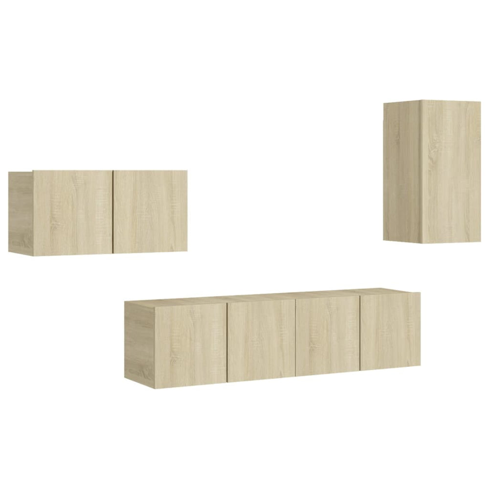 vidaXL Meuble TV, 4 pcs, chêne Sonoma, bois d'ingénierie