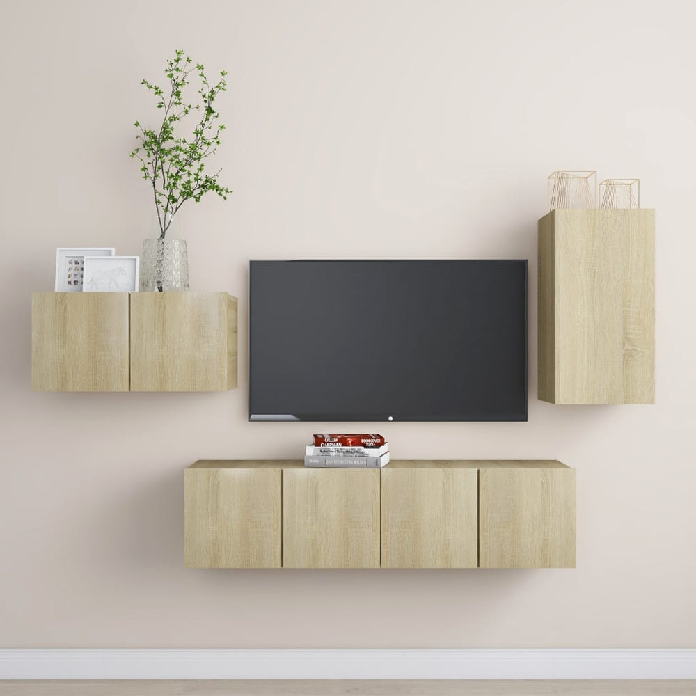 vidaXL Meuble TV, 4 pcs, chêne Sonoma, bois d'ingénierie