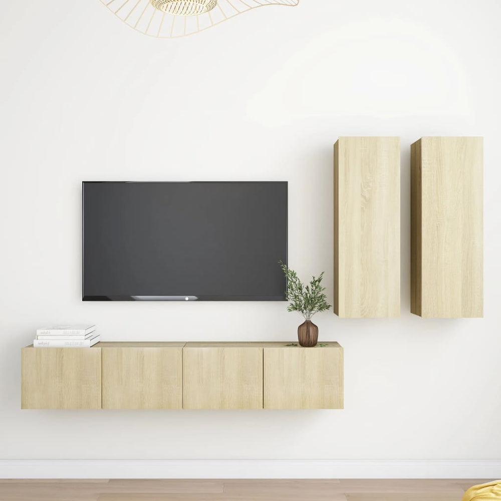 vidaXL Meuble TV, 4 pcs, chêne Sonoma, bois d'ingénierie