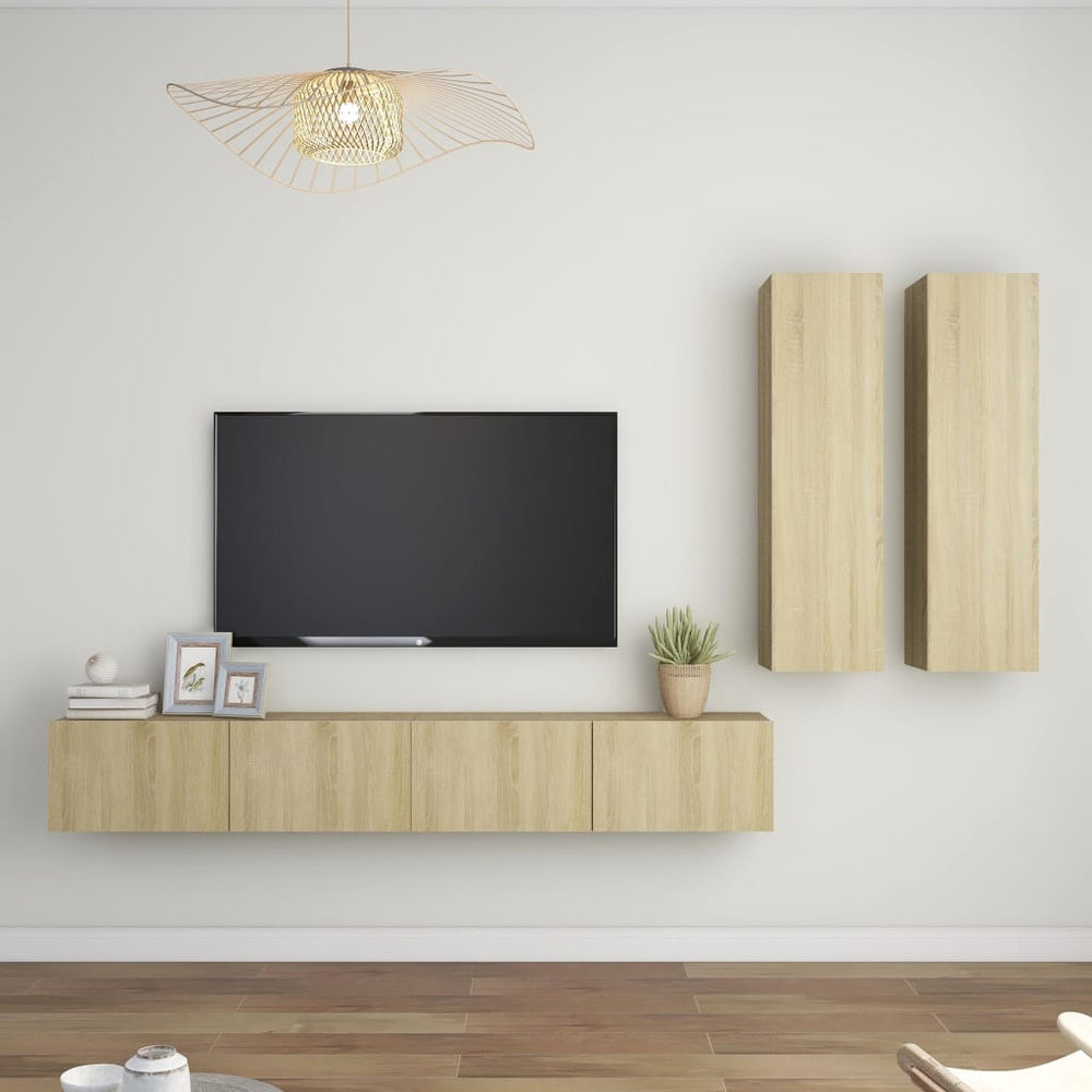 vidaXL Meuble TV, 4 pcs, chêne Sonoma, bois d'ingénierie