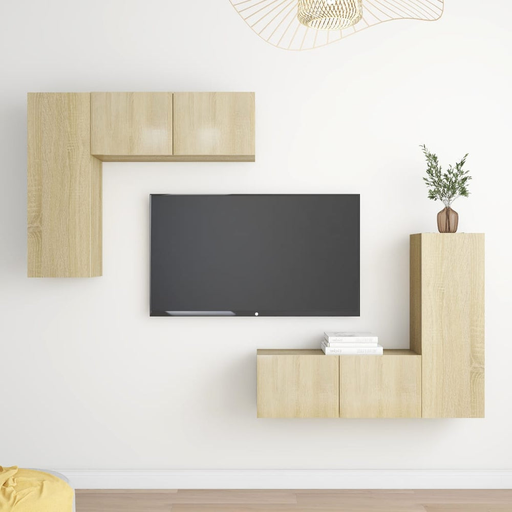 vidaXL Meuble TV, 4 pcs, chêne Sonoma, bois d'ingénierie