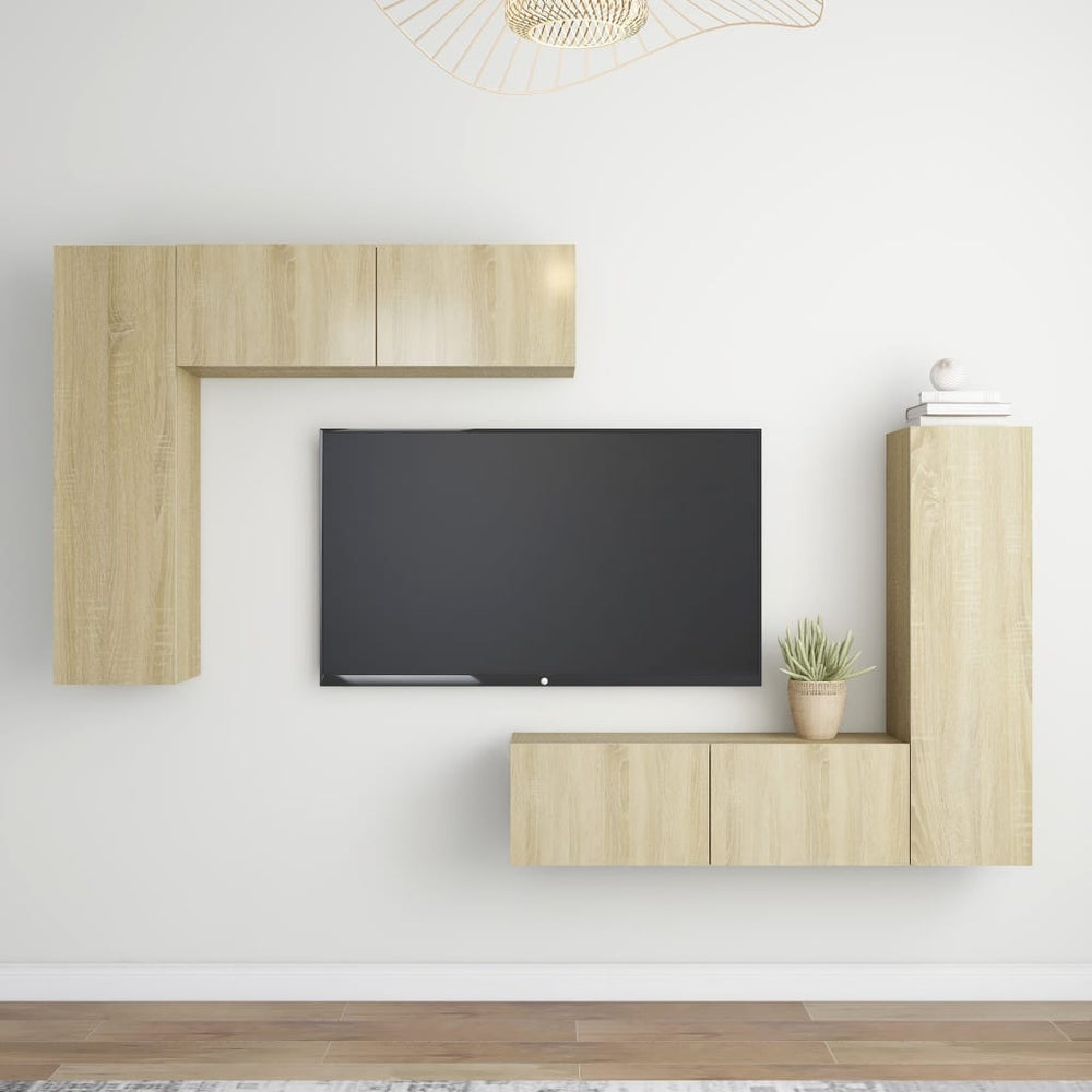 vidaXL Meuble TV, 4 pcs, chêne Sonoma, bois d'ingénierie