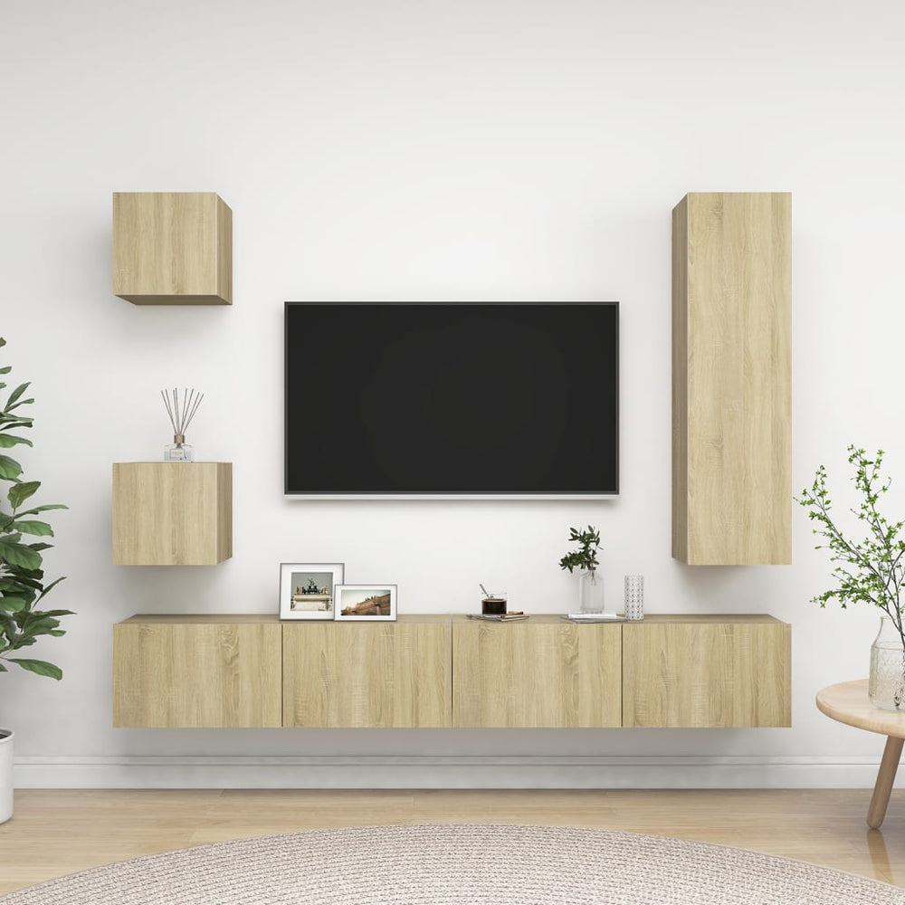 vidaXL Meuble TV 5 pièces Bois d'ingénierie Chêne Sonoma
