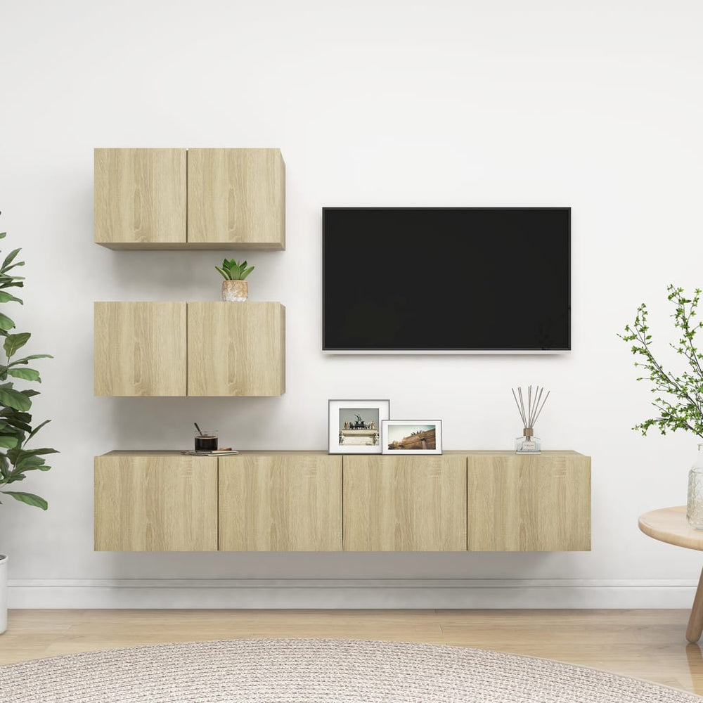 vidaXL Meuble TV, 4 pcs, chêne Sonoma, bois d'ingénierie