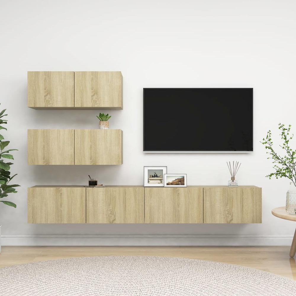 vidaXL Meuble TV, 4 pcs, chêne Sonoma, bois d'ingénierie